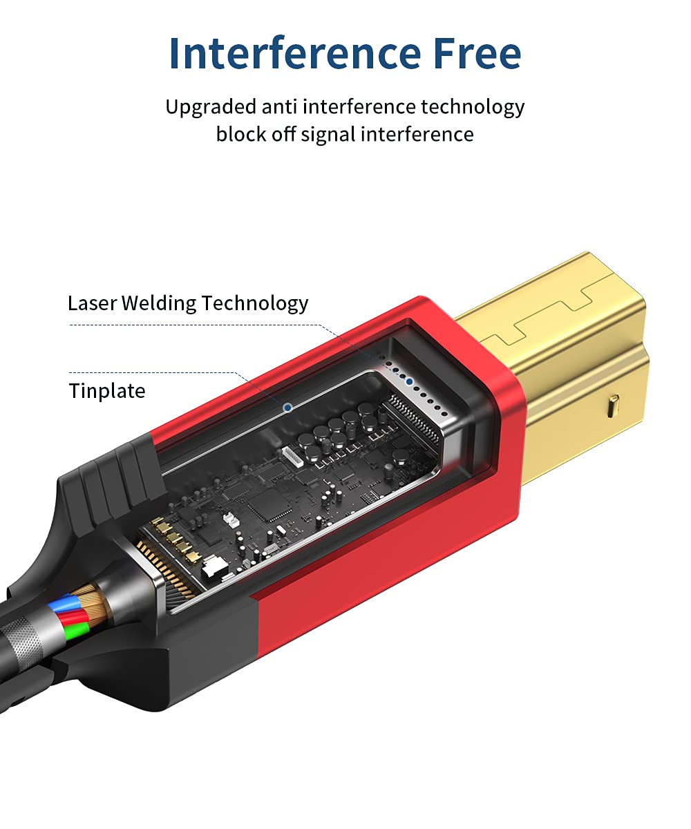 JSAUX 6.6FT USB 2.0 & 3.0 Printer Cable A Male to B Male - Compatible with HP, Epson Printers, Docking Stations, External Hard Drives, Scanners - Perfect for Home Office, Business Printing & Device Connectivity