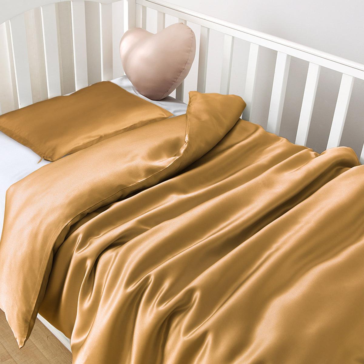 Premium 23mm 6A+ Grade 100% Mulberry Silk Crib Duvet Cover Set - 2 Piece Baby & Toddler Bedding with Free Laundry Bag | Ultra Soft Breathable Nursery Bedding for Newborns, Infants & Kids | Perfect for Nursery, Daycare & Travel