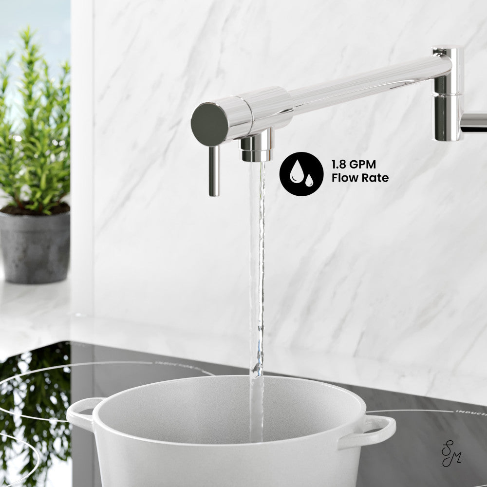 Chrome Ivy Retractable Wall Mounted Pot Filler Faucet - Perfect for Kitchen Sink, Stove & Cooking Area