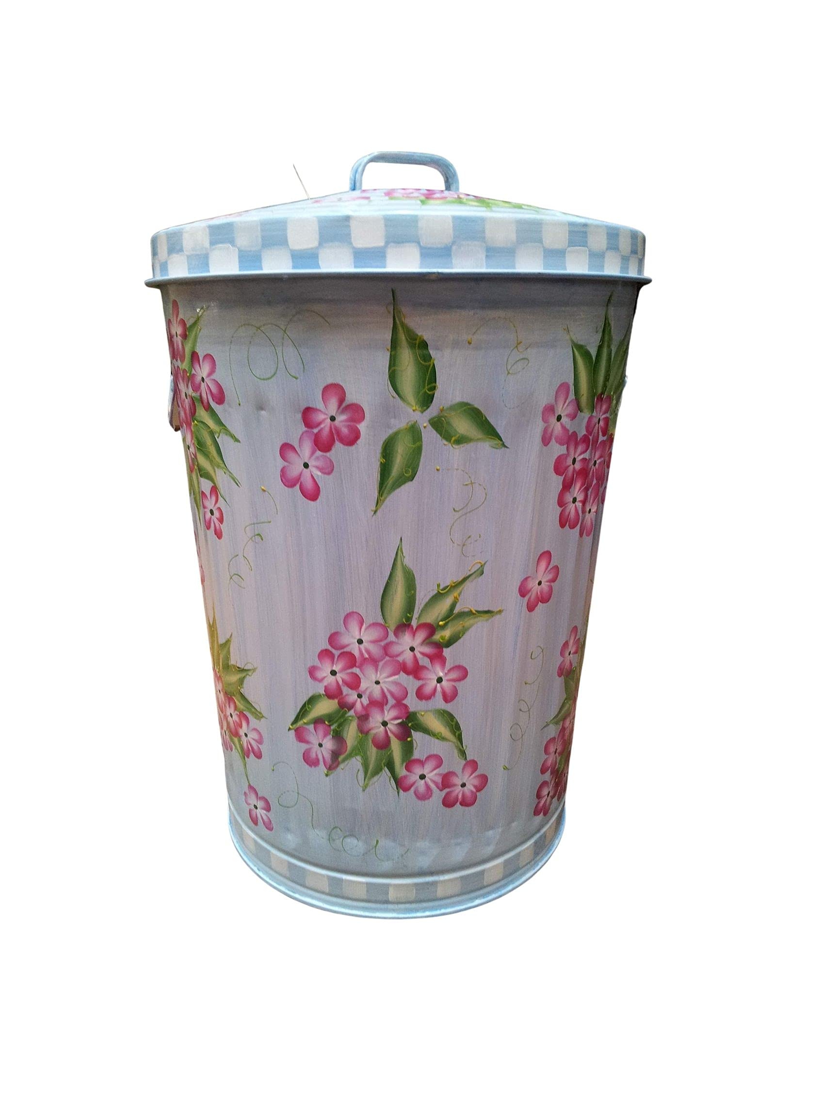20 Gallon Hand Painted Galvanized Steel Trash Can - Durable Outdoor Garbage Bin for Home, Garden, and Commercial Use - Perfect for Patio, Backyard, and Office Waste Disposal
