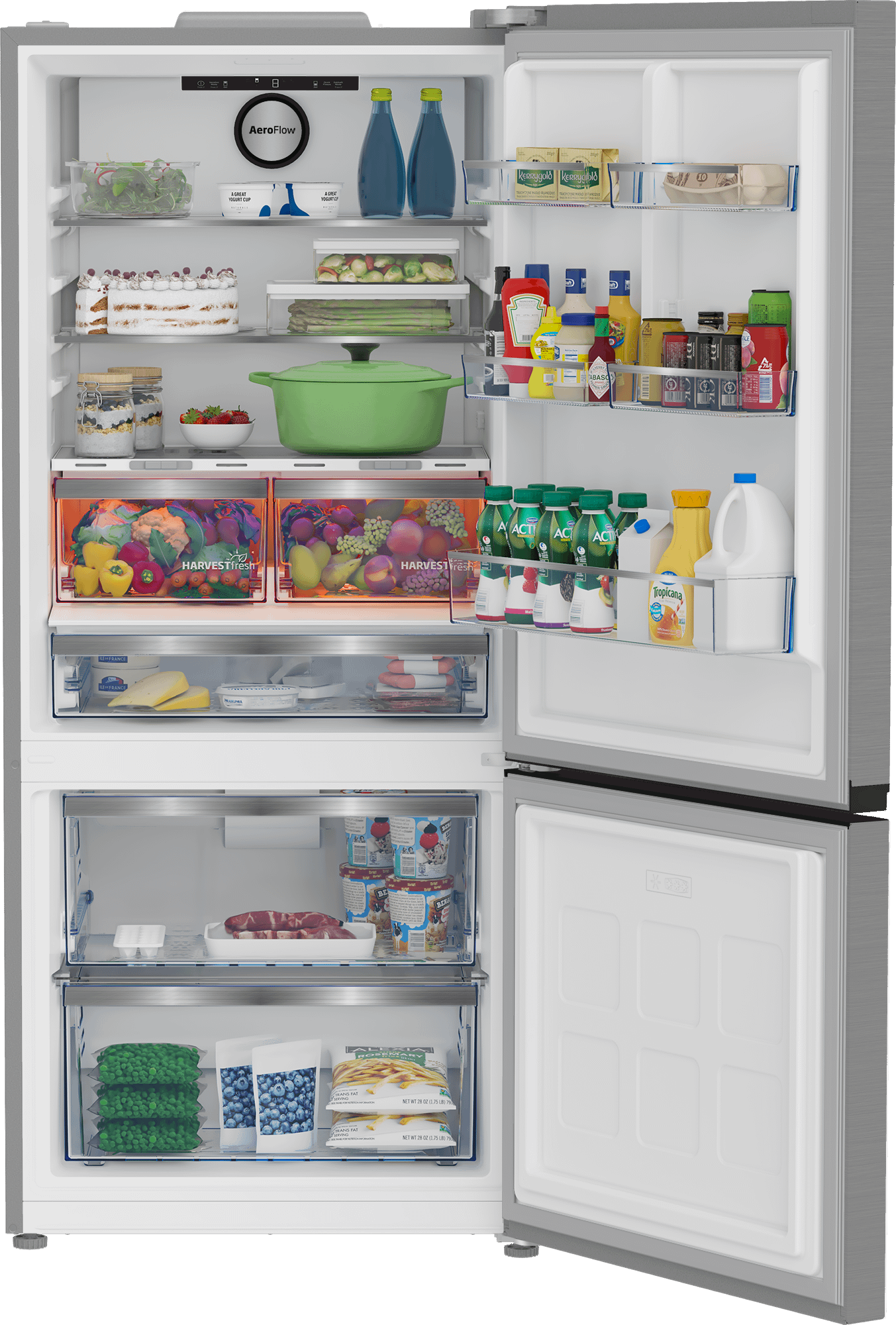Beko BFBF30116SS 30 Inch Bottom Freezer Refrigerator - Energy Efficient Stainless Steel French Door Fridge for Kitchen, Home & Office Use