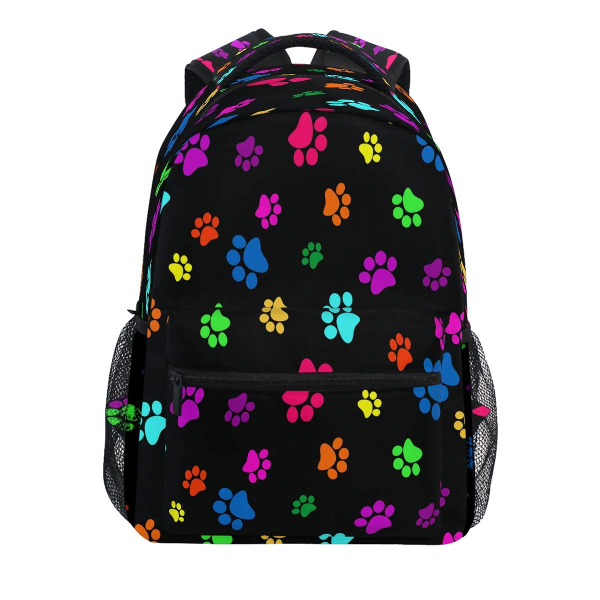 ALAZA Colorful Paw Print Black Backpack - Waterproof School Backpack for Boys & Girls, Lightweight Travel Daypack for Students, College, Hiking & Commuting