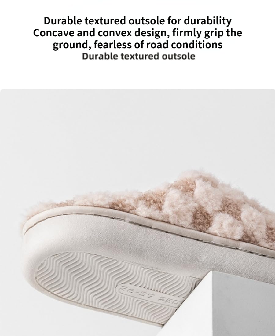 Women's Plush Plaid House Slippers - Warm Fuzzy Checkered Slip-On Shoes for Cozy Bedroom & Indoor Use | Perfect Winter Home Comfort