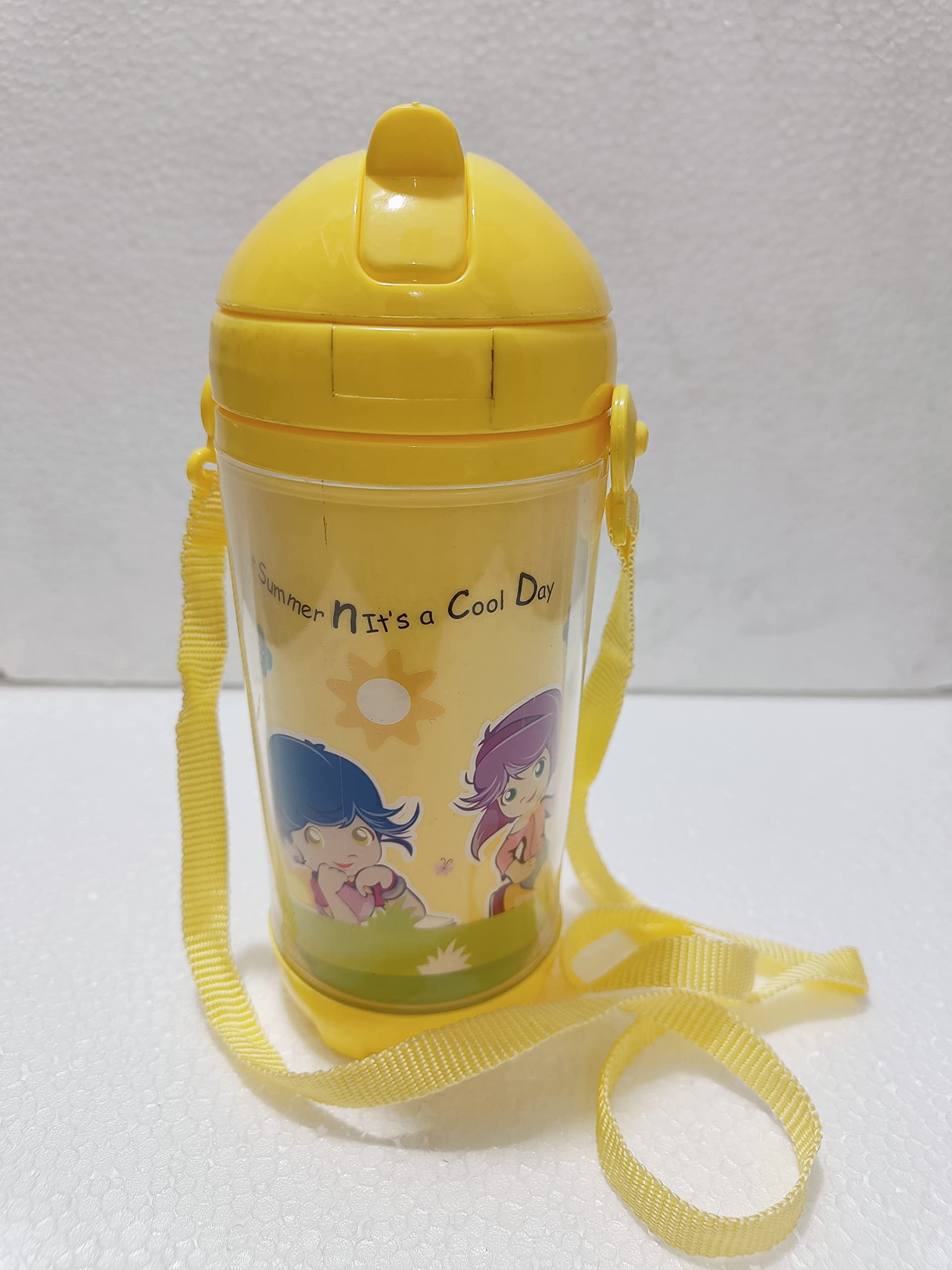 **PUTHAK Cute 500ml Kids Water Bottle with Straw - BPA Free, Leak Proof, Flip Top Lid & Silicone Sipper - Cartoon Printed (Yellow) - Perfect for School, Travel & Outdoor Activities**