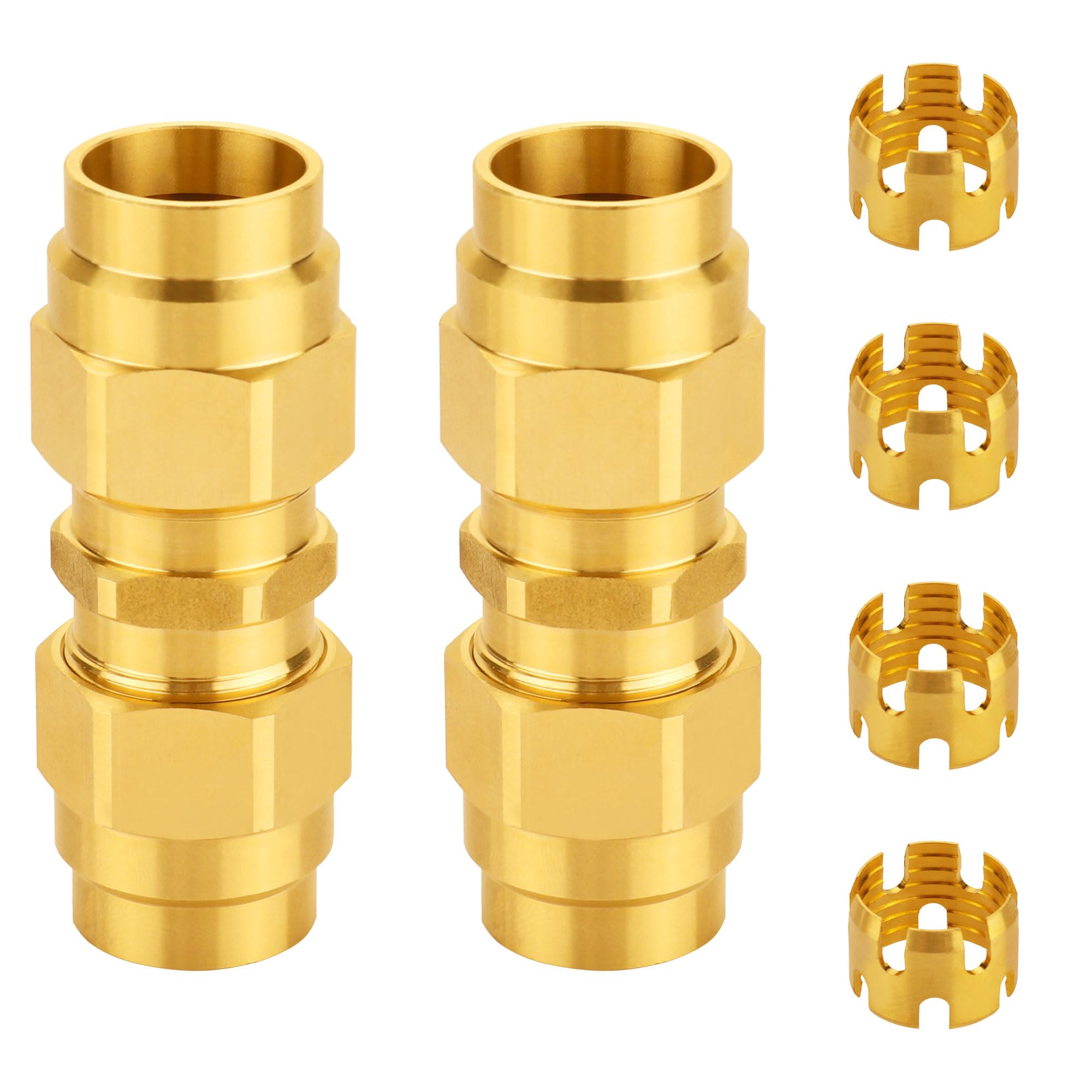 DOT Approved Brass Air Brake End Fitting - 3/8” OD Union Tubing for J1402 Air Brake Hose - Replacement Fittings for Semi Truck & Trailer Air Brake Systems - Includes 2pc Union Tubes & 4pc Sleeve Tubes - Heavy Duty Truck Repair & Maintenance Accessories