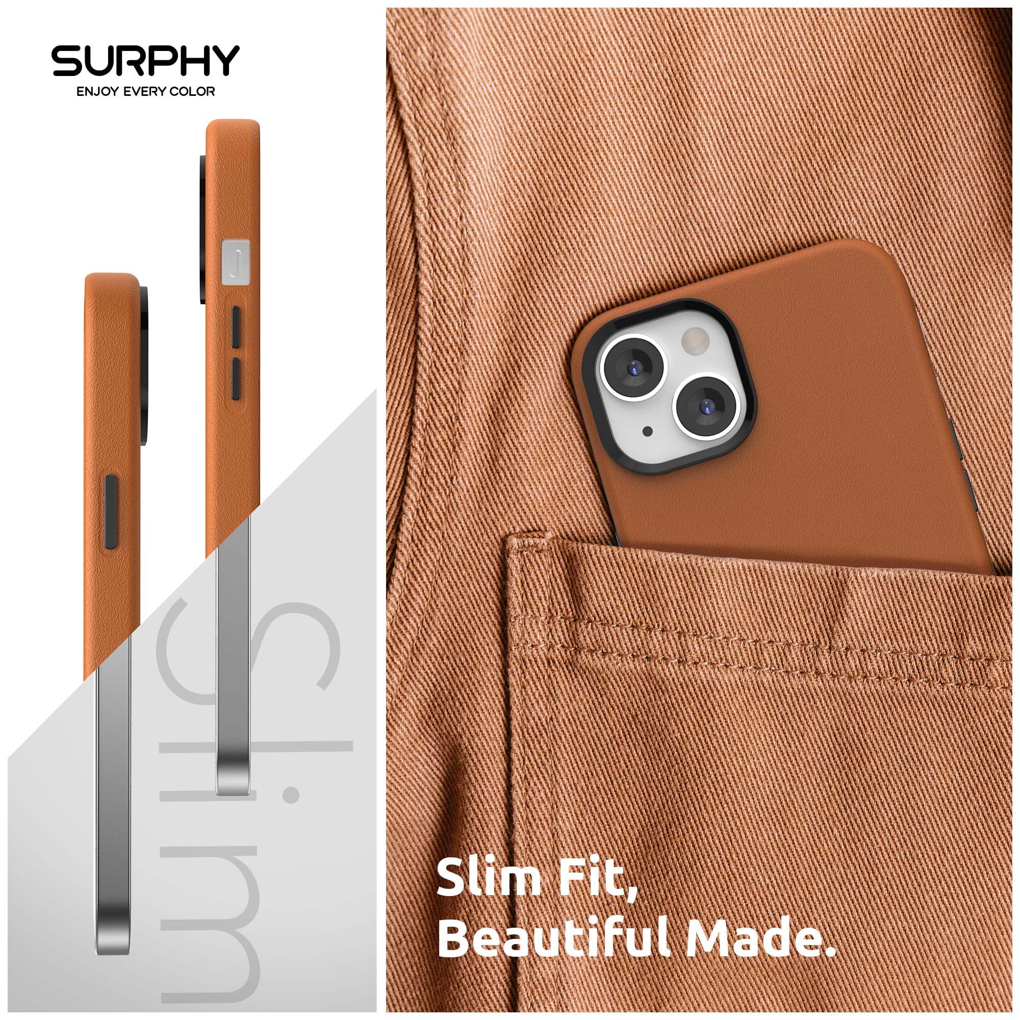 SURPHY Premium Faux Leather iPhone 13 Mini Case (5.4 inch 2021) with Metallic Buttons & Microfiber Lining - Slim Protective Phone Cover for Women & Men - Perfect for Work, Travel & Everyday Use