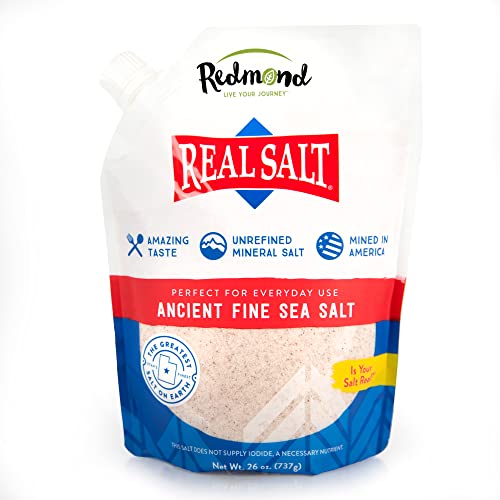 REDMOND Real Sea Salt - Natural Unrefined Gluten Free Fine Grain, 26 Ounce Resealable Pouch (1 Pack) | Pure Mineral Rich Salt for Cooking, Baking & Seasoning | Perfect for Home Chefs & Healthy Lifestyles
