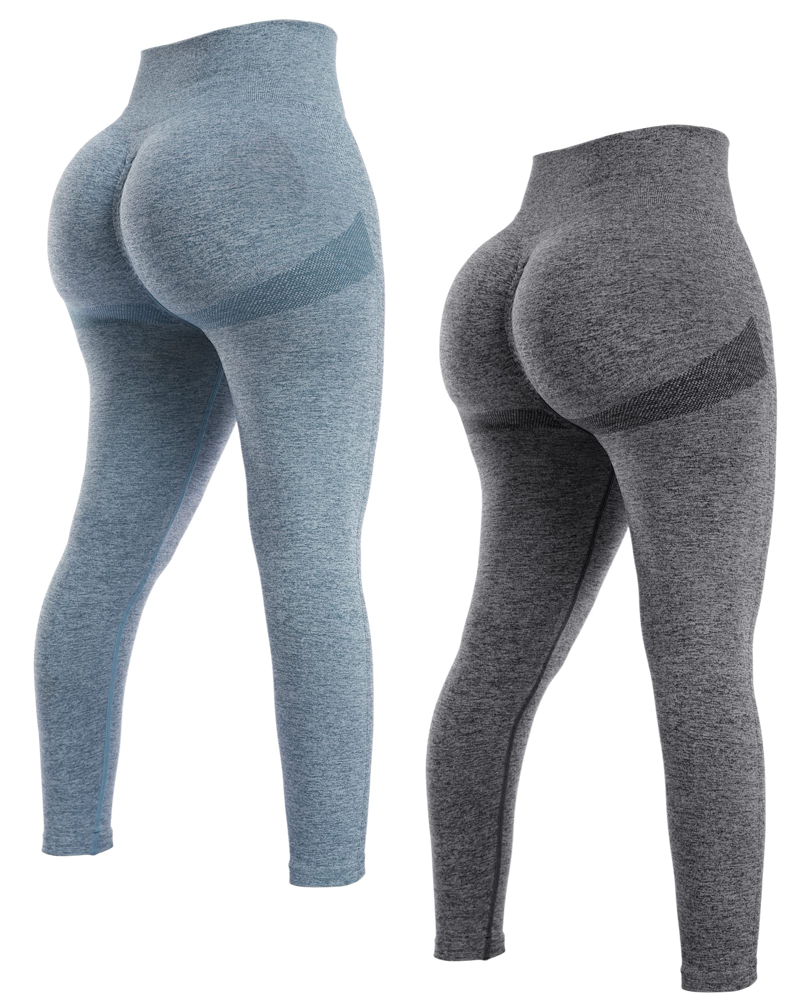 NORMOV 2 Piece Butt Lifting Workout Leggings for Women - Seamless High Waisted Gym Scrunch Booty Lifting Yoga Pants Set - Perfect for Gym, Running, Yoga & Everyday Wear