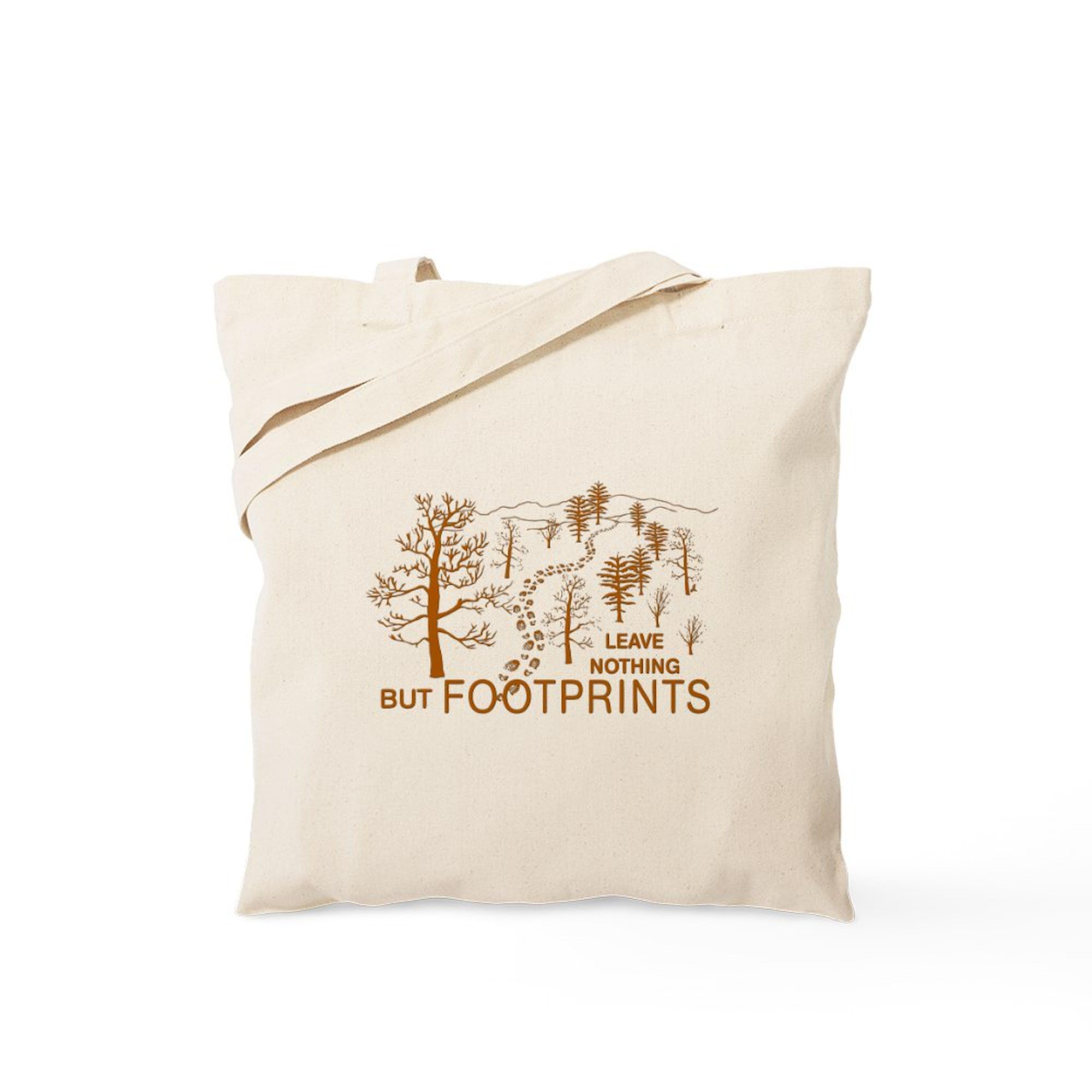 Eco-Friendly Brown Canvas Tote Bag - Reusable Natural Shopping Bag with 'Leave Nothing But Footprints' Print | Perfect for Groceries, Beach Trips & Sustainable Lifestyle