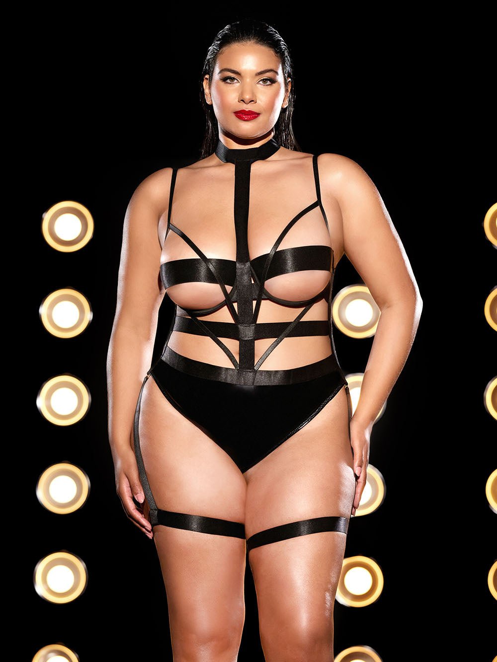 Sexy Lingerie for Women - Fetish Curvy Lethal Peek A Boo Teddy Lace Bodysuit | Plus Size Seductive Underwear for Date Night & Boudoir Photography