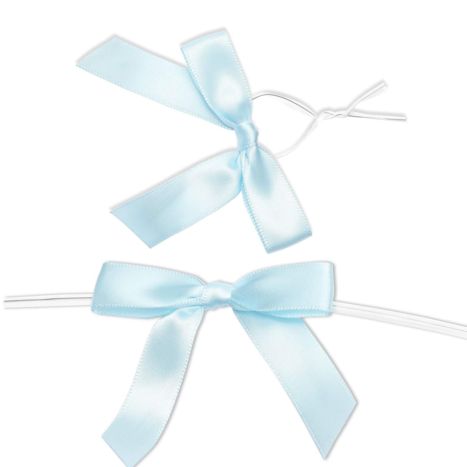 100 Pack Blue Pre-Tied Satin Twist Tie Bows for Christmas Treat Bags, Candy & Apple Packaging, DIY Decorations – Perfect for Holiday Gifts, Party Favors & Craft Projects