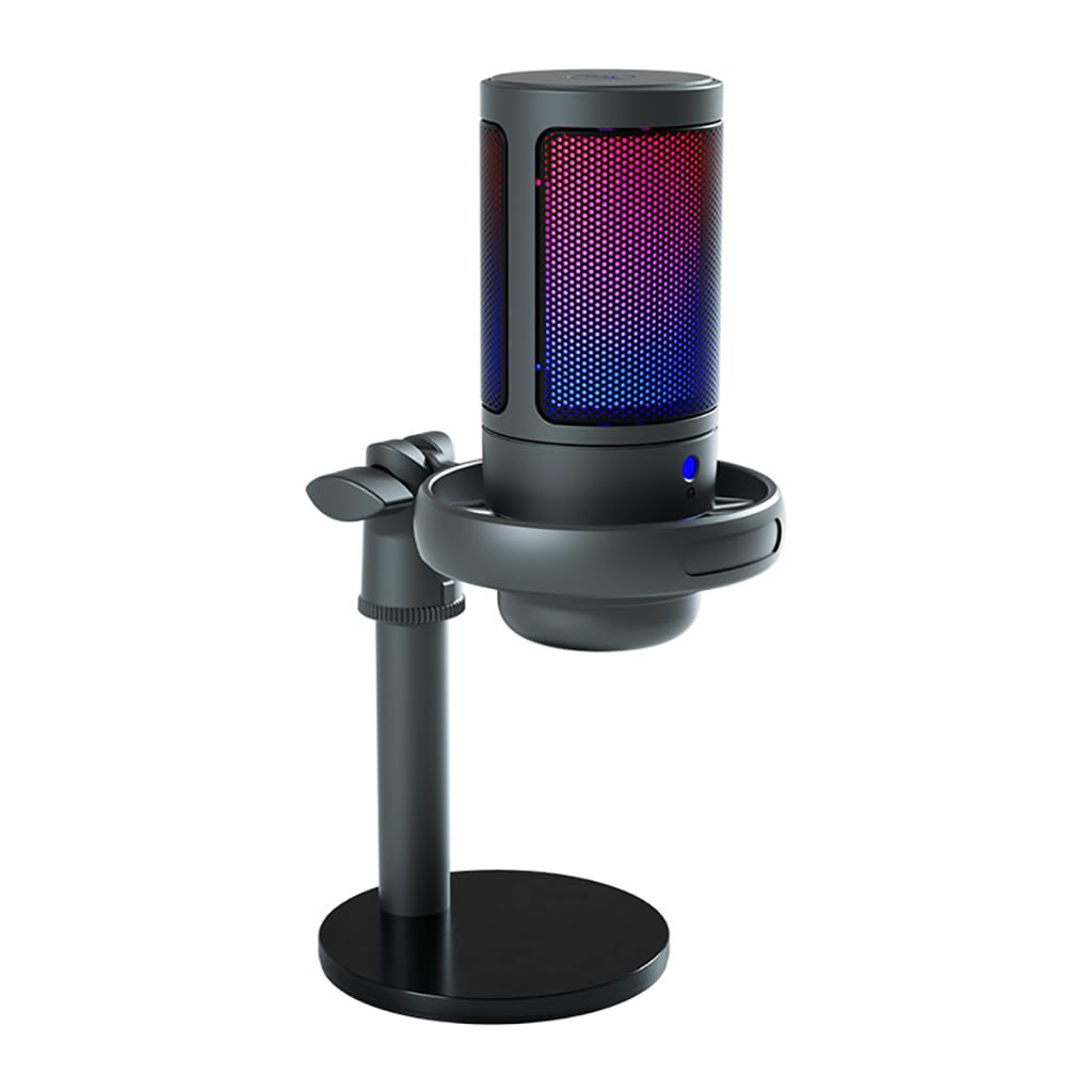 RGB USB Microphone with Stand - Plug & Play PC Gaming Mic for Live Streaming, Recording, Podcasting - Noise Canceling Condenser Mic (ME6S, Microphone Only) - Perfect for Twitch, Discord & YouTube Content Creation