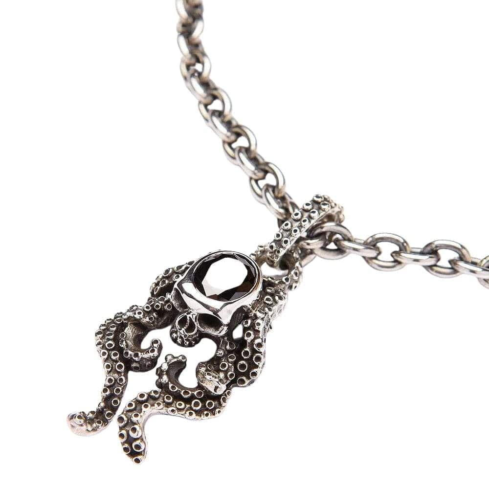 Black Onyx Octopus Skull Sterling Silver Gothic Pendant Necklace for Men & Women - Perfect for Halloween, Gothic Fashion, and Alternative Jewelry Lovers