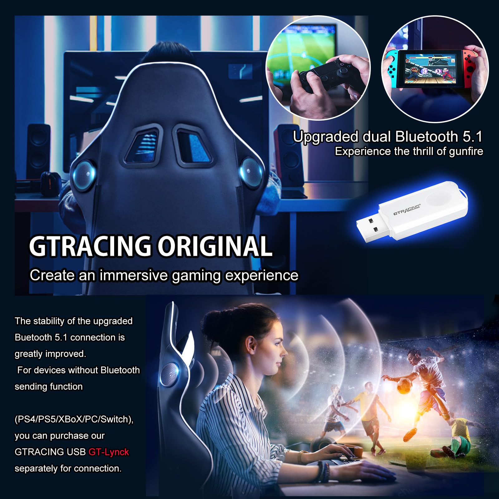 GTRACING Bluetooth Gaming Chair with Built-in Speakers - Ergonomic Video Game & Office Computer Desk Chair for Heavy Duty Use - White | Perfect for Gaming, Streaming & Home Office Work