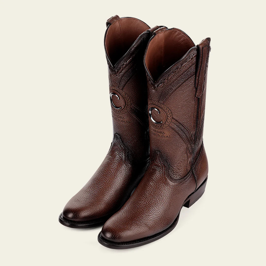 2H0AVE Men's Cuadra Honey Dress Cowboy Deer Leather Boots - Western Style Boots for Rodeo, Country Music Festivals & Outdoor Adventures