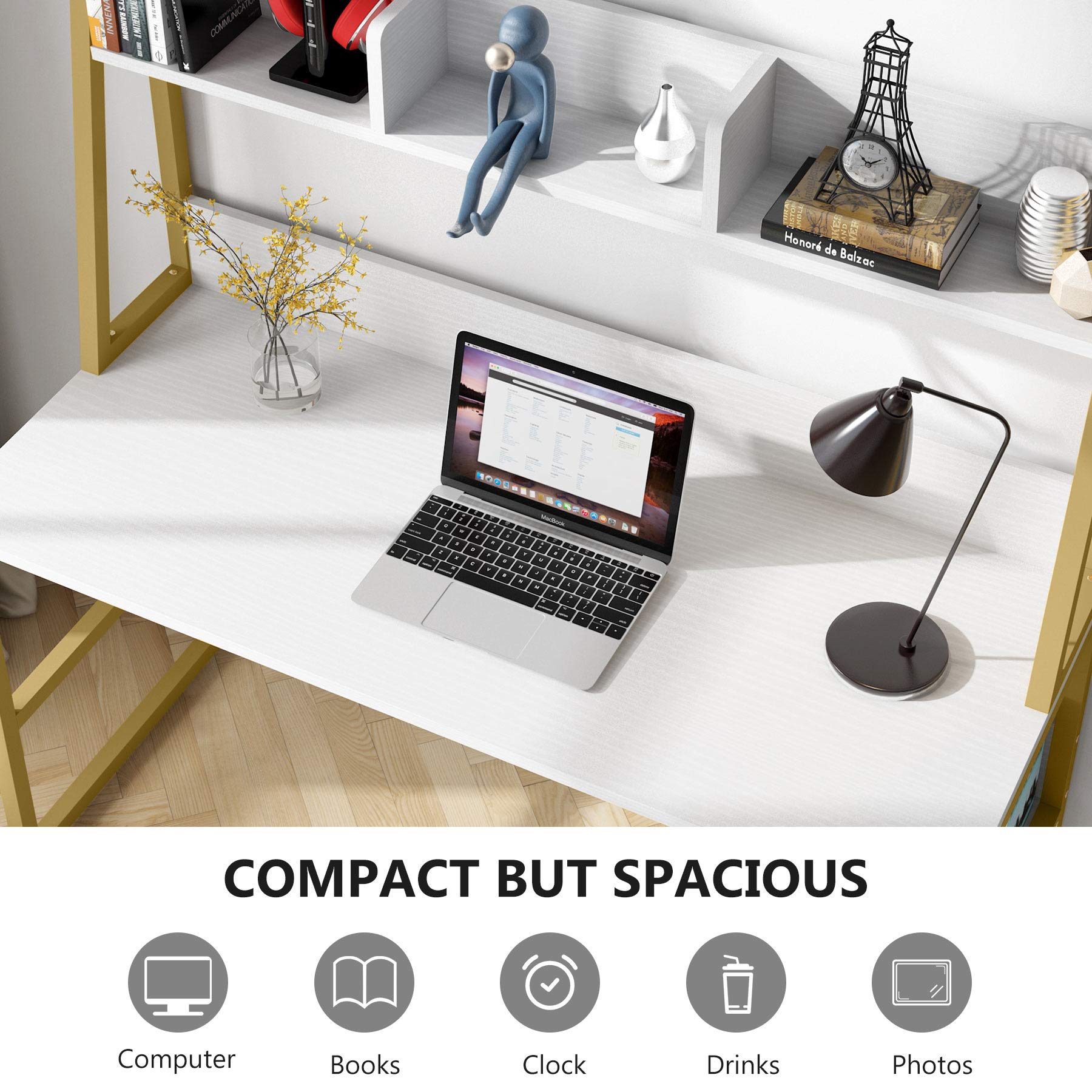 Tribesigns 47 Inch Modern Computer Desk with Hutch and Bookshelf - Home Office Writing Study Desk, Sturdy Workstation for Small Spaces (White) - Perfect for Remote Work, Online Classes & Home Office Setup