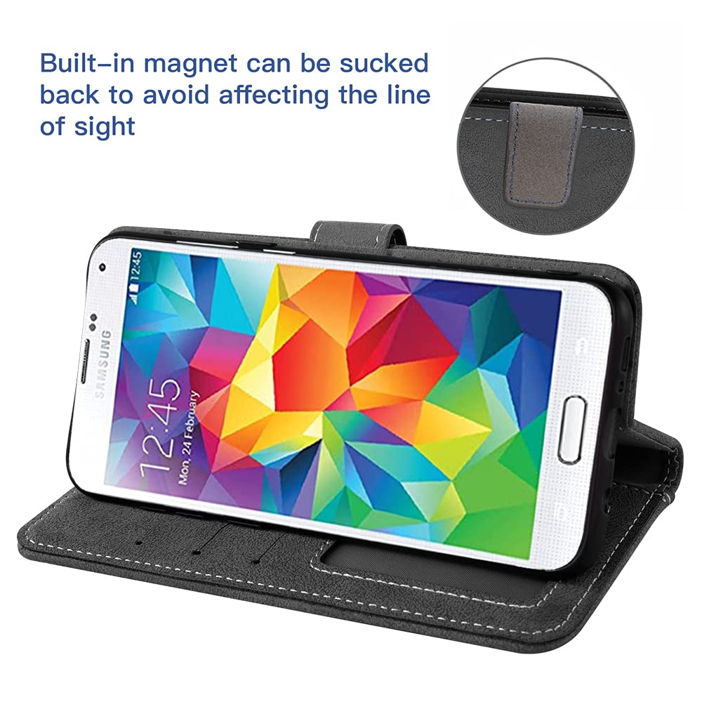Samsung Galaxy S5 Wallet Case with Card Holder & Stand - Flip Cover with Tempered Glass Screen Protector - Compatible with Galaxy S5 Neo/Galaxy 5S/GS5/G900A/G900T (Black) - Perfect for Business, Travel & Everyday Protection