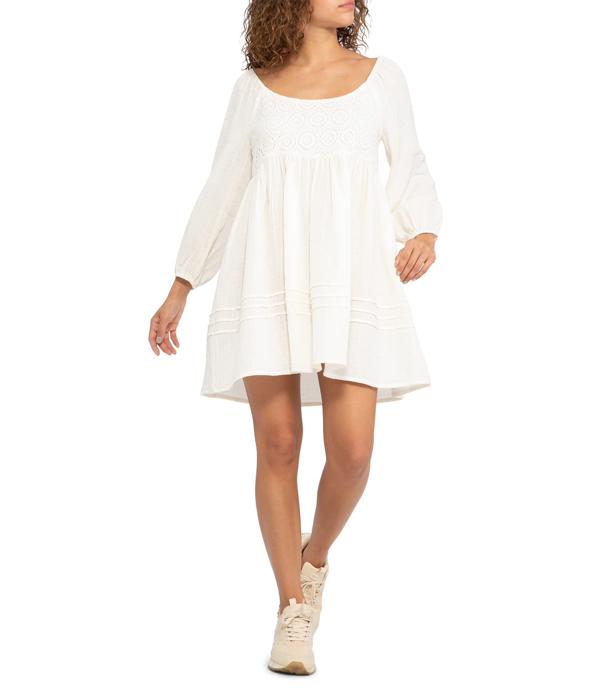 Sanctuary Women's Summer Swing Dress - Breathable Gauze Fabric with Crochet Detail in White Size XL (US 14) | Perfect for Beach Vacations, Garden Parties & Casual Summer Outings