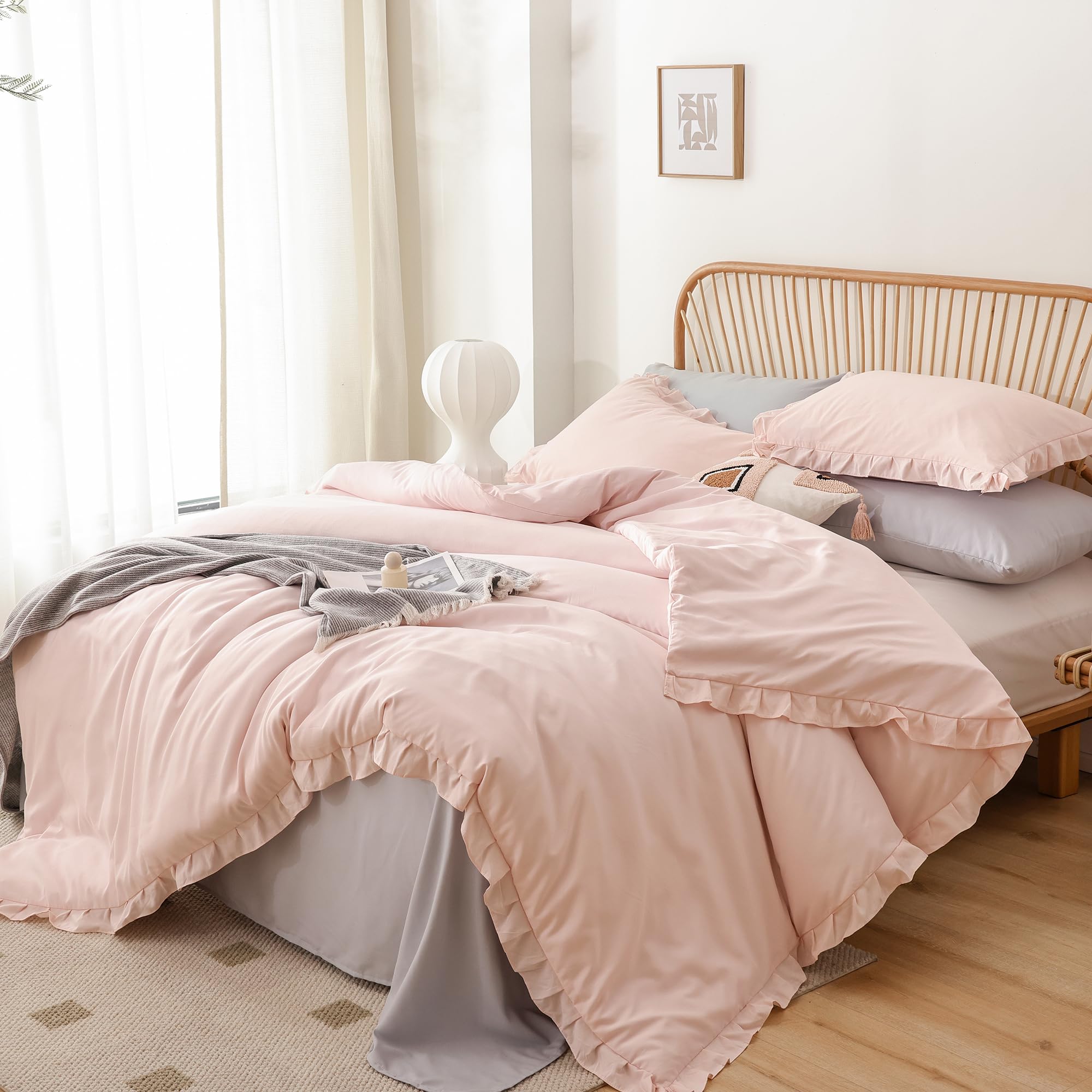 Vintage Pink Comforter Set Queen 3PCS - Soft Fluffy All Season Bedding for Cozy Home