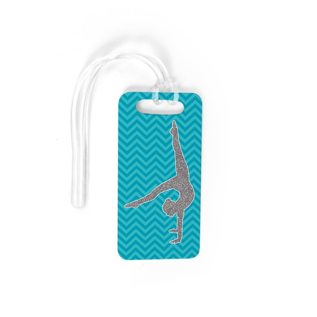 Custom Gymnastics Luggage Tag with Faux Glitter Chevron Pattern - Personalized Teal Bag Tag for Gymnasts - Perfect for Gym Bags, Suitcases & Travel Accessories