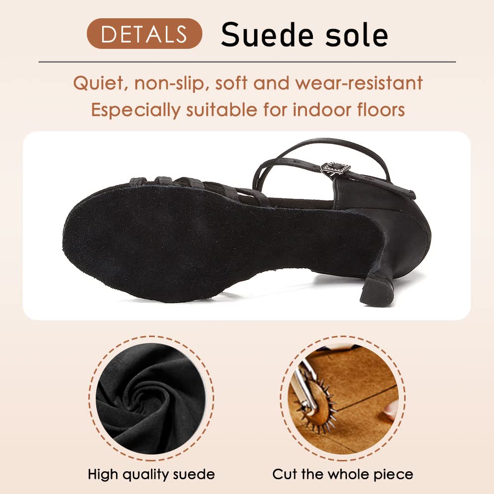 HROYL Women's Latin Dance Shoes - Professional Satin Ballroom Salsa Shoes for Practice & Performance (EM-213) | Perfect for Salsa, Tango, Cha-Cha & Wedding Dance Events