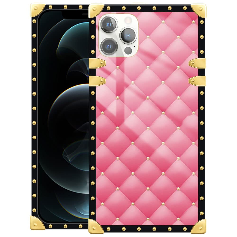Premium Pink Plaid iPhone 11 Case - Luxury Soft TPU Shockproof Cover with Shiny Metal Decoration | Protective Square Case for Apple iPhone 11 | Perfect for Everyday Use, Travel & Gift Giving