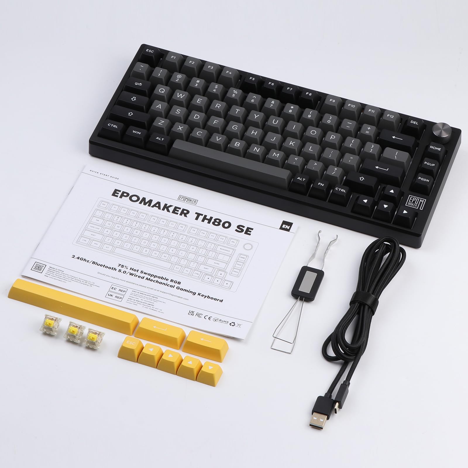 EPOMAKER TH80 SE Gasket 75% Mechanical Keyboard - NKRO Hot Swappable RGB Gaming Keyboard with Poron/EVA Foam, Knob Control for PC/Mac (Black Silver, Wisteria Linear Switch) | Perfect for Esports, Office Work & Typing Enthusiasts