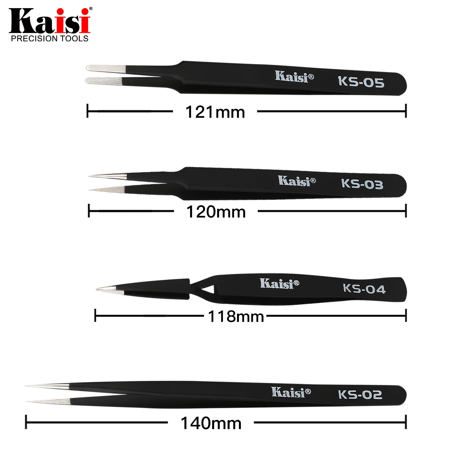 Kaisi 10-Piece ESD Anti-Static Stainless Steel Precision Tweezers Set - Curved & Straight Tweezers for Jewelry Making, Electronics Repair, Lab Work & DIY Crafts | Perfect for Watch Repair, PCB Assembly & Model Building