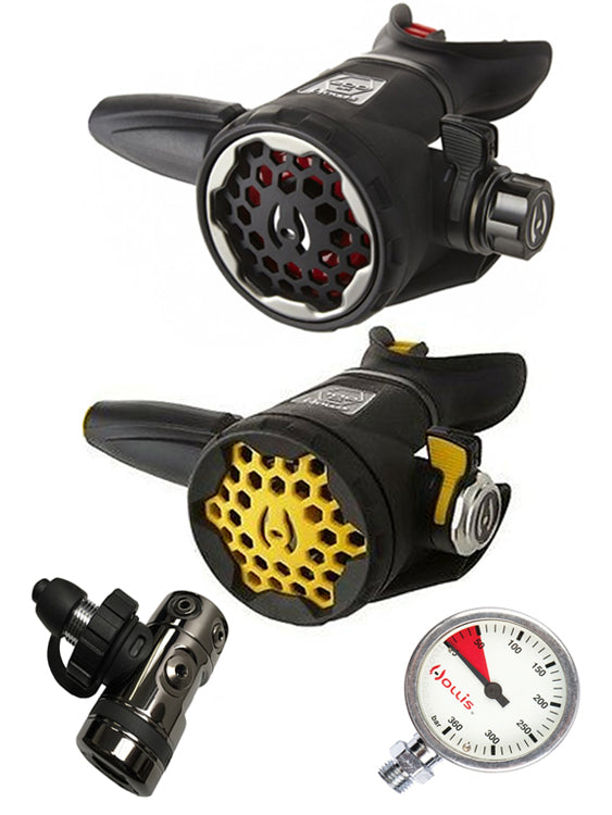 Hollis DCX DIN or Yoke Regulator for Scuba Diving - Compatible with LX200 & LX150 Octopus - Includes Free Termo Gauge - Perfect for Deep Sea Diving and Underwater Exploration