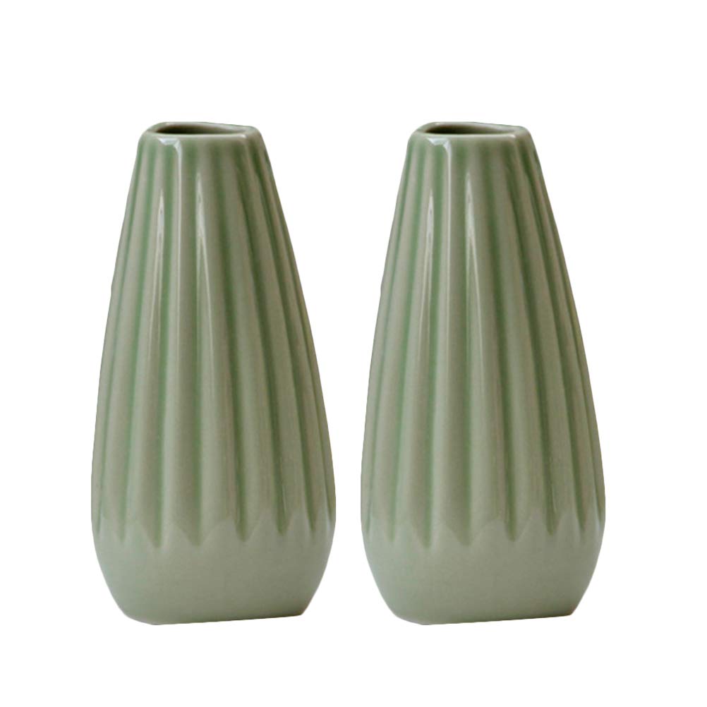 Durable 2-Piece Ceramic European Style Flower Vase Set - Vertical Stripe Decorative Flower Pot for Home, Office & Wedding Decor (Green) | Perfect for Centerpieces, Tabletop Displays & Gift Giving