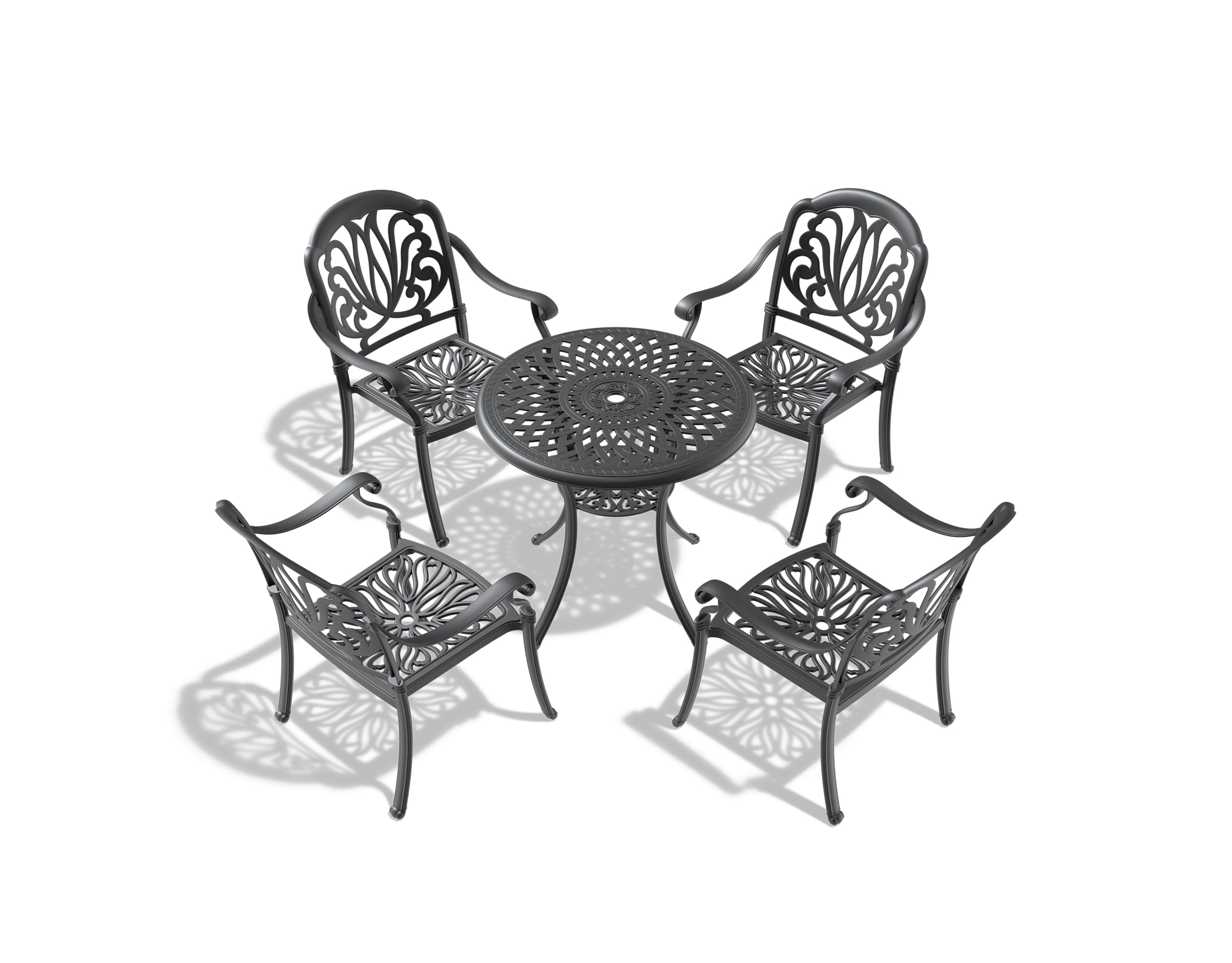 5-Piece Cast Aluminum Patio Furniture Set with Cushions (Random Colors) - Durable Outdoor Dining & Lounge Set for Garden, Poolside, and Backyard Relaxation