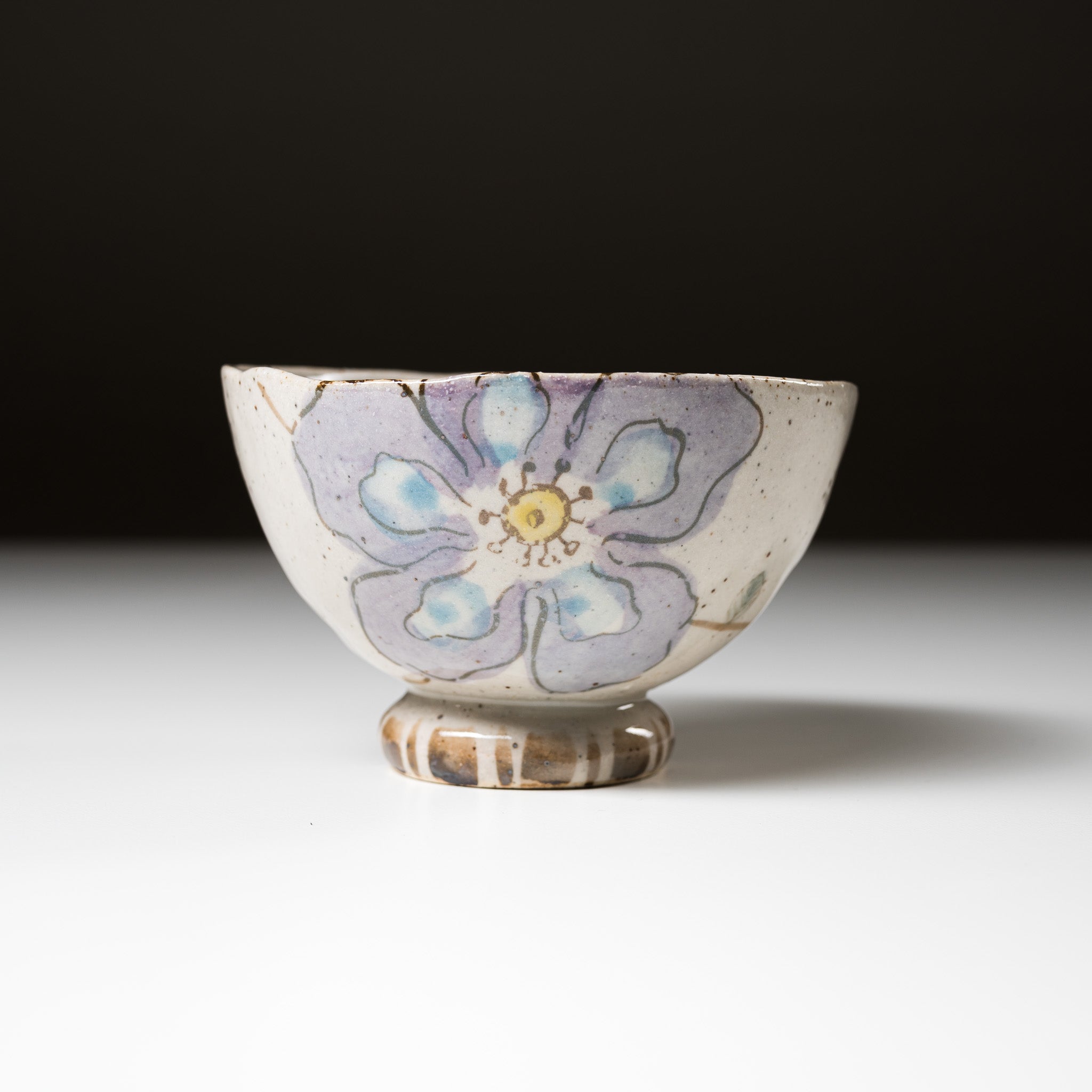 Mino Ware Wildflowers Rice Bowl - Handmade Ceramic Japanese Tea Bowl in Blue - Perfect for Matcha, Sushi & Asian Dining