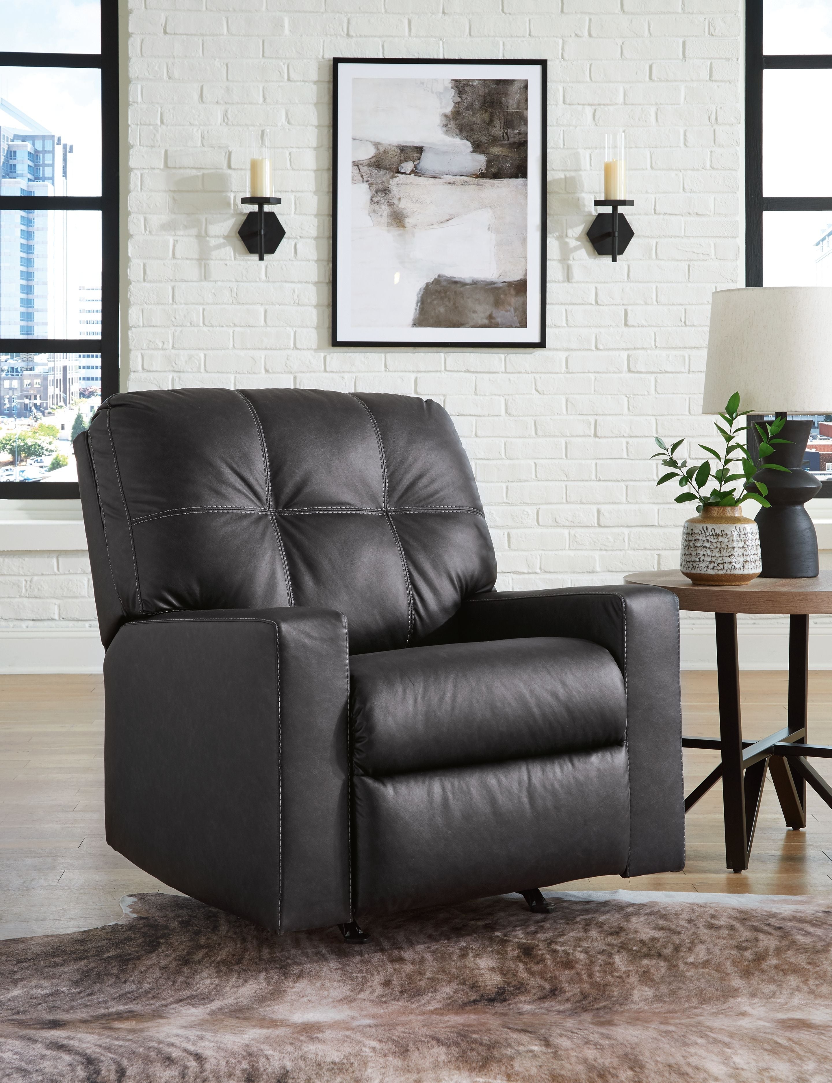 Barlin Mills Carbon Rocker Recliner Chair - Faux Leather Upholstery, Ergonomic Design for Living Room, Bedroom & Home Theater Comfort