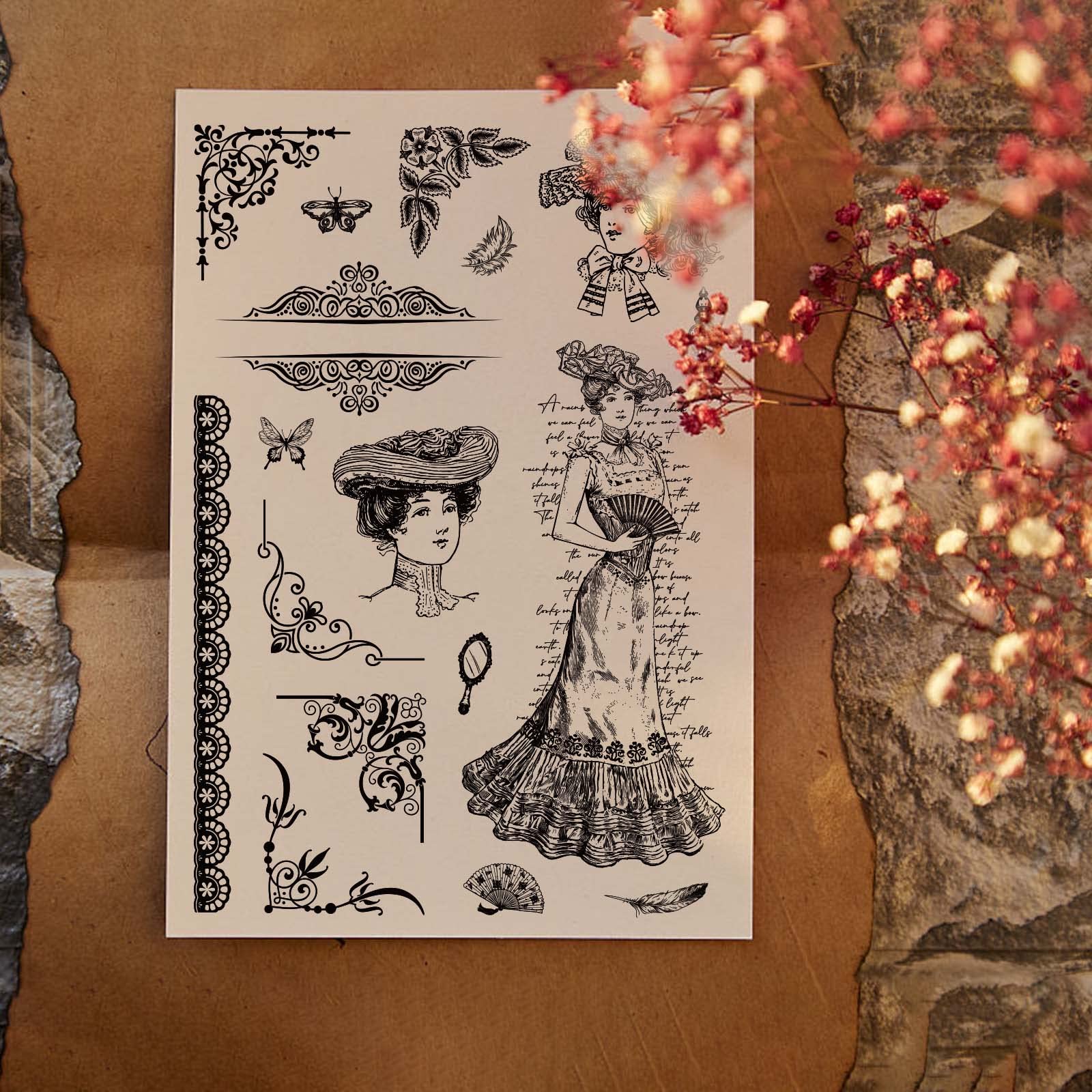 CRASPIRE Victoria Clear Stamps Set - Feather, Fan & Butterfly Designs for Scrapbooking, Card Making, DIY Photo Albums - 4.3 x 6.3 Inch Transparent Silicone Rubber Stamps - Perfect for Birthday Cards, Thanksgiving Decor & Craft Projects