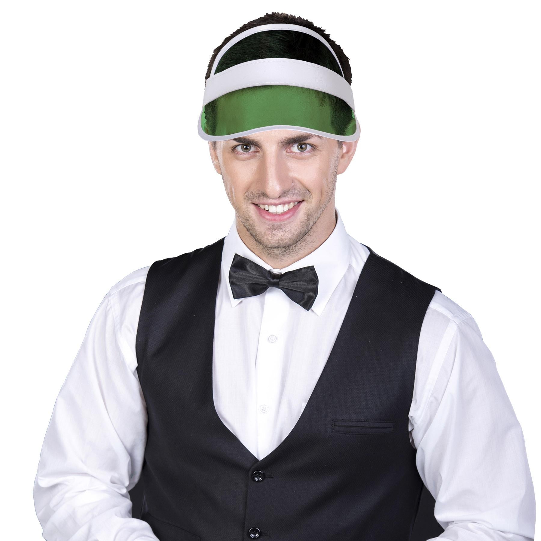 12 Pack Beistle Clear Green Plastic Dealer's Visor - Casino Party Supplies for Poker, Blackjack & Game Nights - Perfect for Themed Events & Costume Accessories