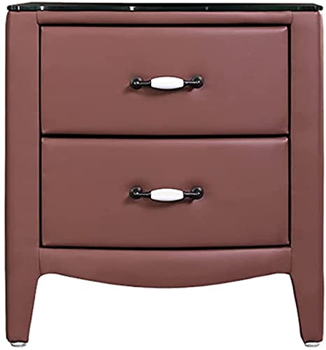 Modern Bedside Table with 2 Drawers & Glass Top - Nightstand with Storage for Bedroom, Living Room (Red) - Perfect for Holding Lamps, Books & Bedroom Essentials