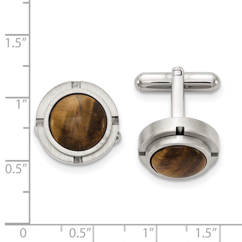 Black Stainless Steel & Tiger's Eye Cufflinks 17mm for Formal Events