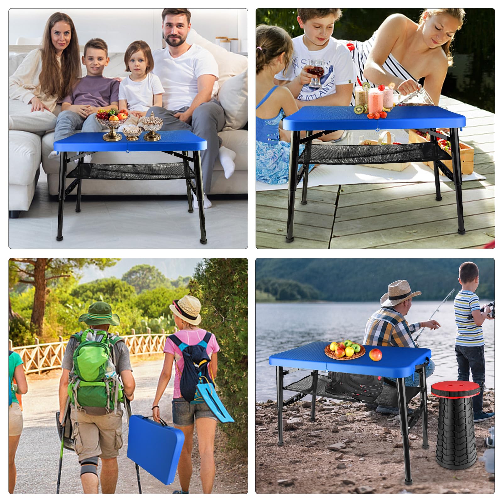 Compact Folding Camp Table & Stool Set - Adjustable Height Portable Lightweight Outdoor Picnic Table for Camping, RV, Beach & Tailgating - Perfect for Backpacking, Patio & Small Space Living