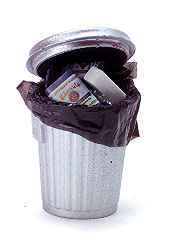 Miniature Filled Outside Trash Can for Dollhouse - Realistic 1:12 Scale Dollhouse Accessory - Perfect for Dollhouse Scenes, Miniature Displays & Collectors