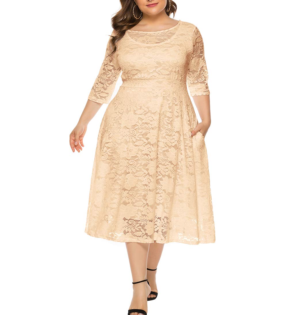 Eternatastic Women's Floral Lace Plus Size Midi Dress - Scoop Neck Cocktail Party Dress for Women, Elegant Wedding Guest Dress & Summer Garden Party Outfit