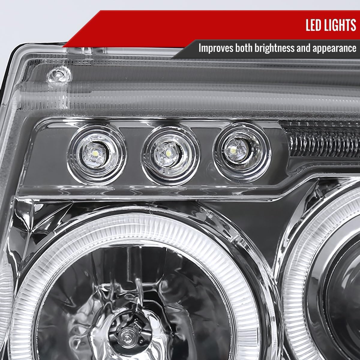 99-04 Jeep Grand Cherokee Clear LED Halo Projector Headlights - Bright White Light for Night Driving & Off-Road Adventures