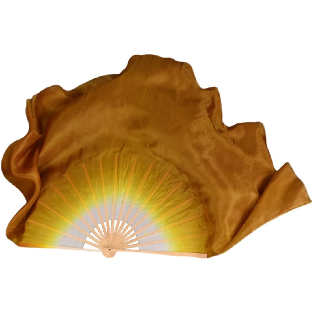 Elegant Yellow White Gradient Silk Belly Dance Fan - Double Layer Long Veil with Two-Tone Design for Performances & Costume Accessories | Perfect for Belly Dancing, Stage Shows, and Cultural Events