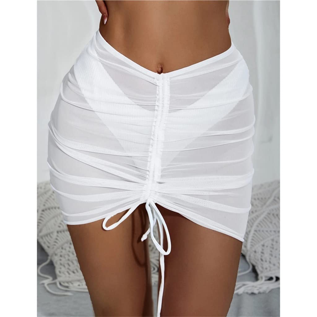 EKDSPW Women's Sexy Bikini Skirt - Solid White Beach Cover Up with Drawstring, Wrap Swimwear & Bather for Pool, Vacation & Summer Outfits (Size: Scode)