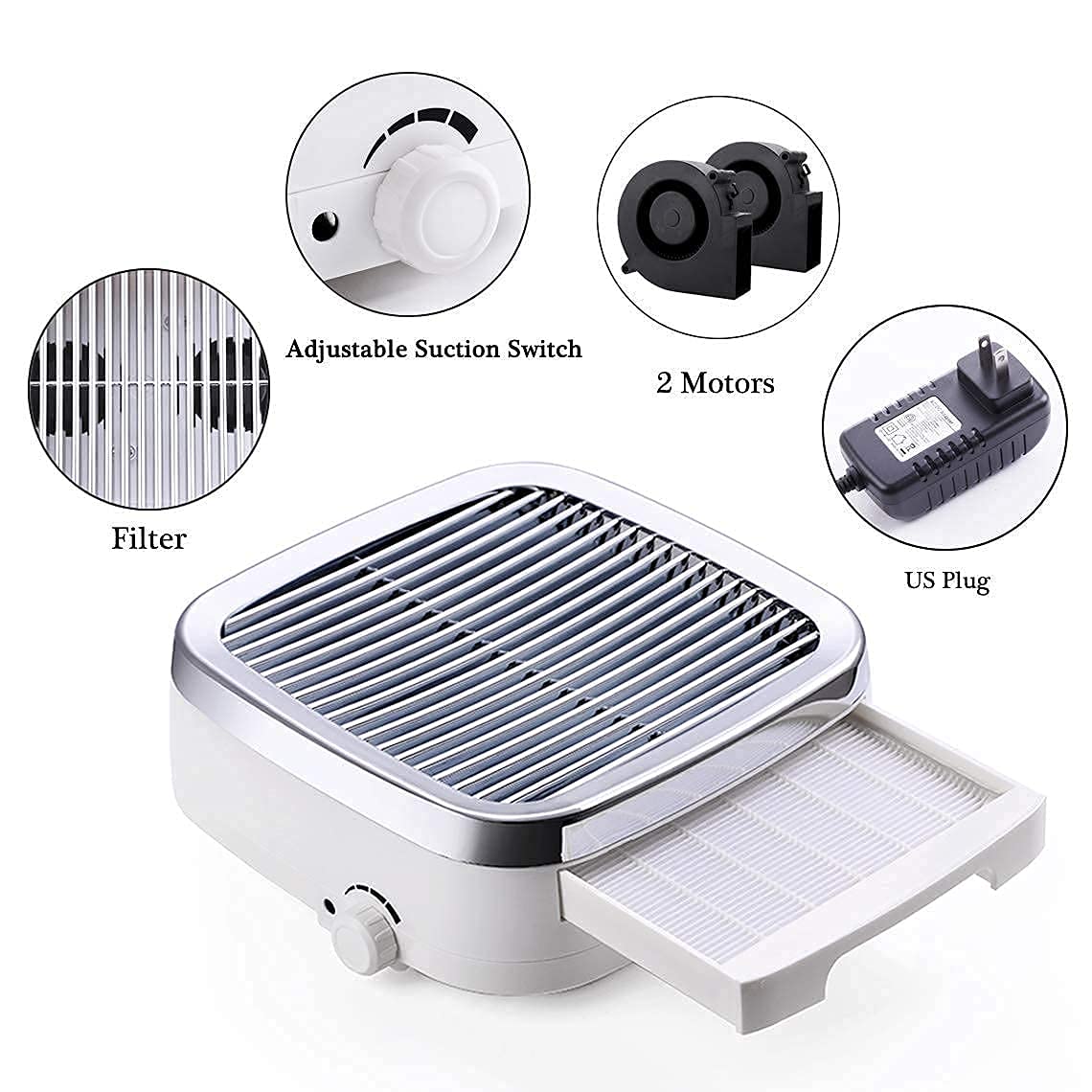 Makartt 60W Nail Dust Collector with 2 No-Spill Screens | Professional Manicure Vacuum System for Nail Drills | Salon & Home Nail Art Cleaning Solution
