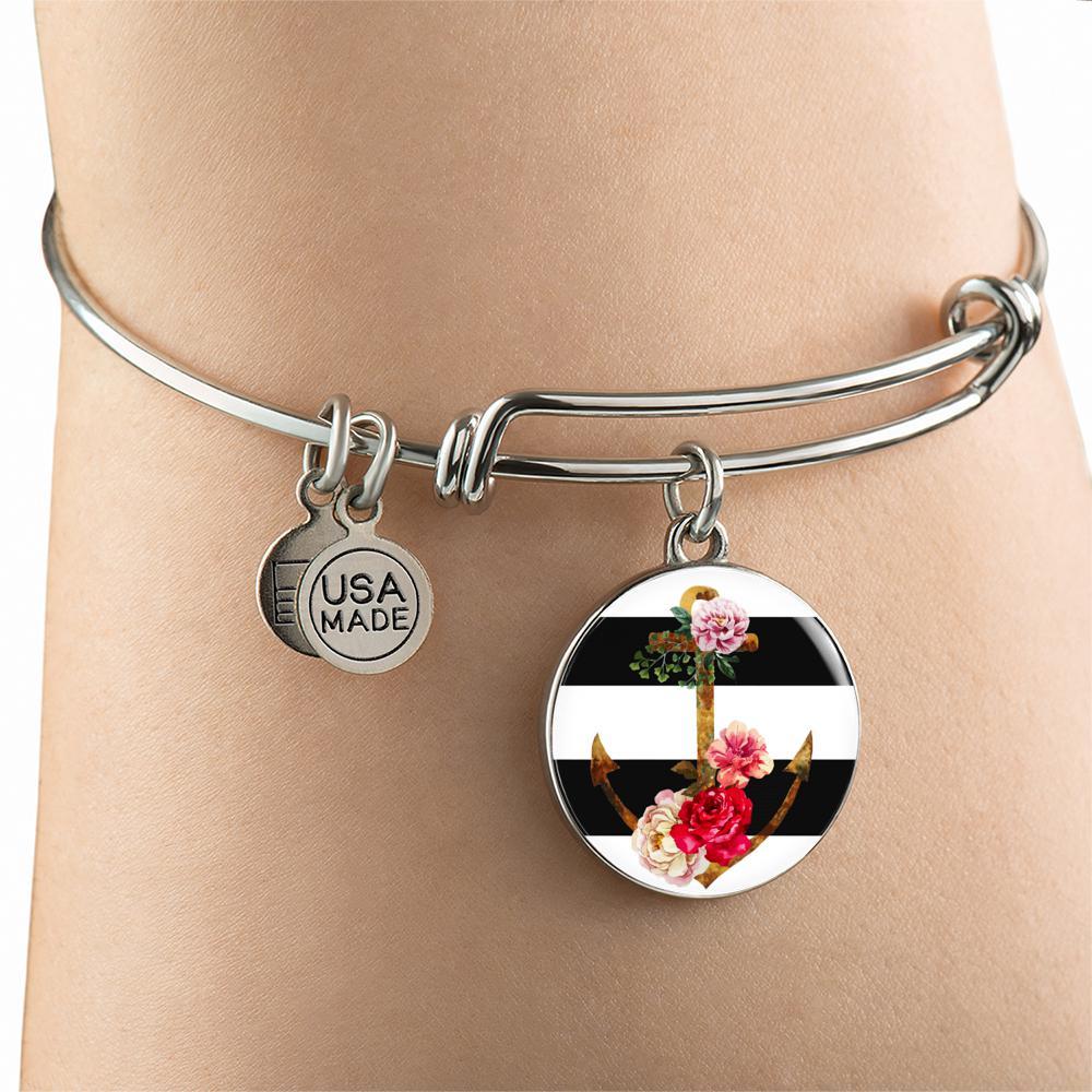 Elegant Floral Anchor Bangle Bracelet for Women - Trendy Nautical Jewelry Gift for Beach, Summer & Boho Fashion