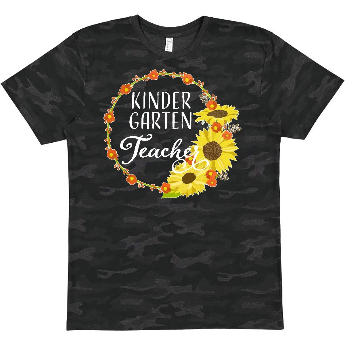 **Inktastic Kindergarten Teacher Sunflower Wreath T-Shirt – Cute & Comfortable Teacher Apparel for Women, Back to School, Classroom Gifts**    *(Use for: Teacher appreciation gifts, first day of school outfits, casual teaching wear, sunflower-themed fashion, educator wardrobe essentials)*