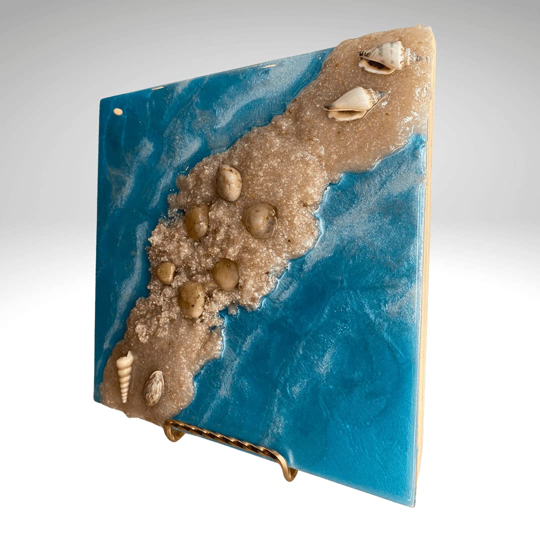 Handmade Miami Beach YCA Resin Art Wall Decor - Coastal Themed Epoxy Resin Painting for Living Room, Bedroom & Office | Unique Beach House Decor by Ezgi