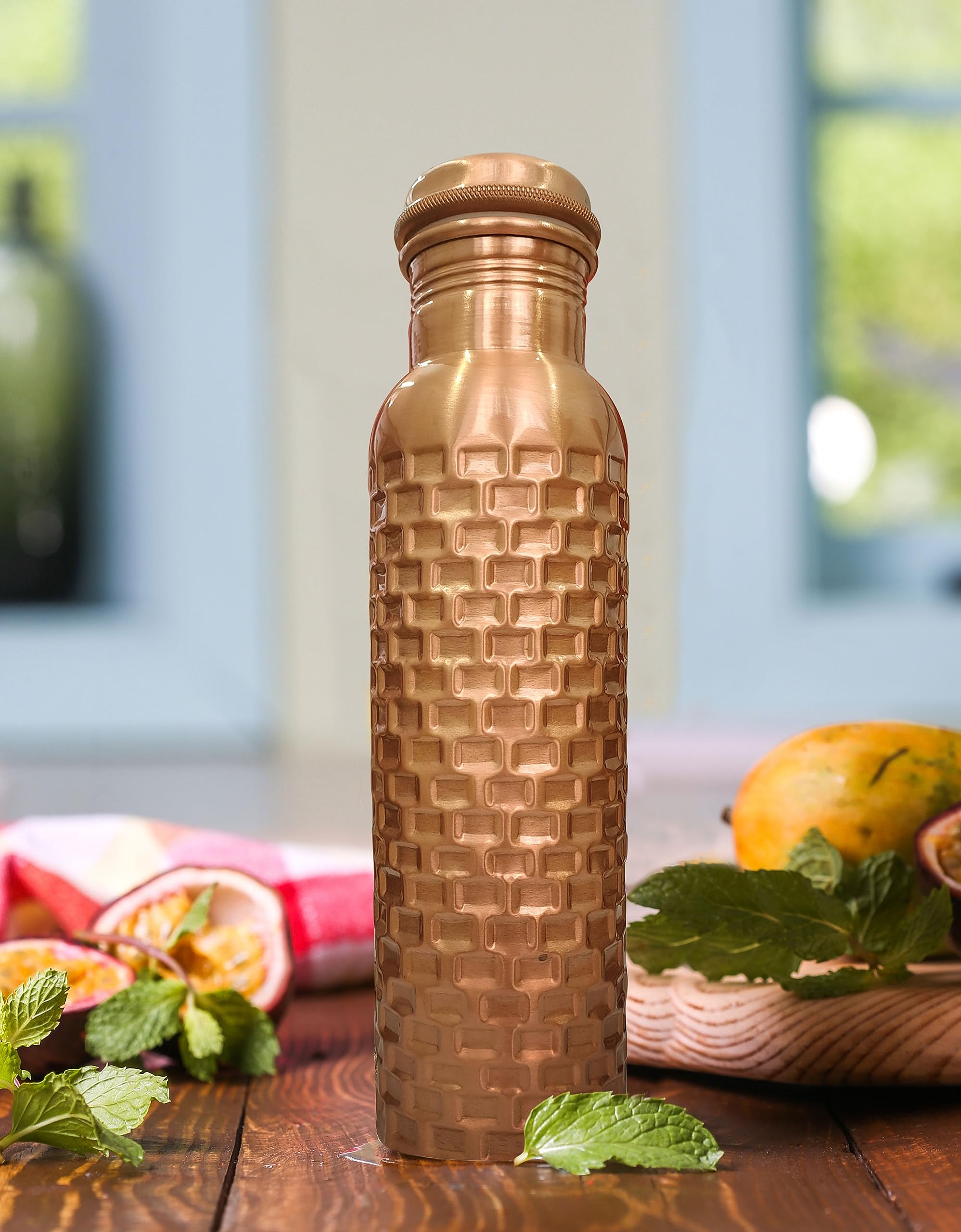 Handcrafted Pure Copper Water Bottle - 32 oz Ayurvedic Copper Vessel for Health Benefits | Reusable Eco-Friendly Water Container for Yoga, Meditation & Daily Hydration