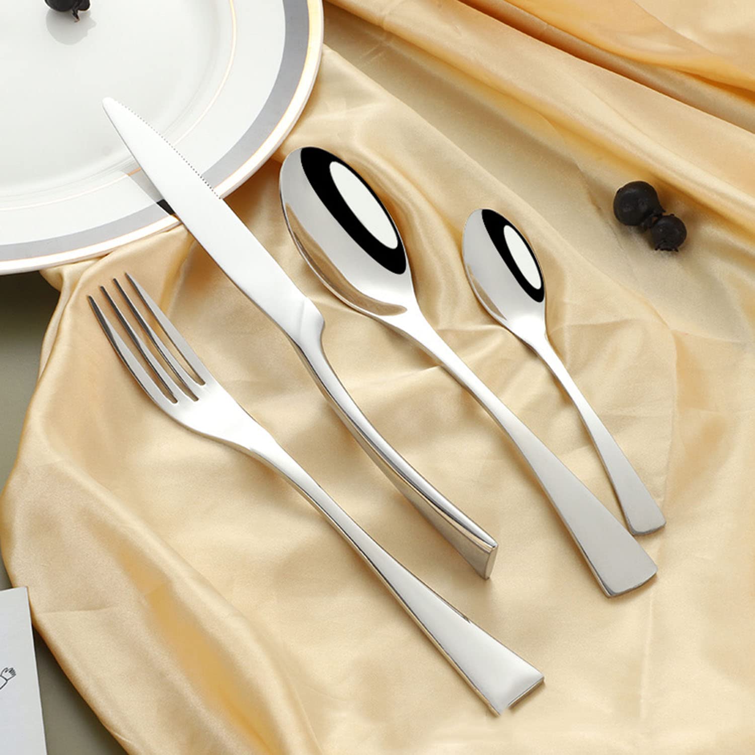 4-Piece Stainless Steel Silverware Set - Elegant Flatware for Wedding Gifts, Home Kitchen & Restaurant Use | Knife, Fork & Spoon Utensil Set for Everyday Dining & Special Occasions