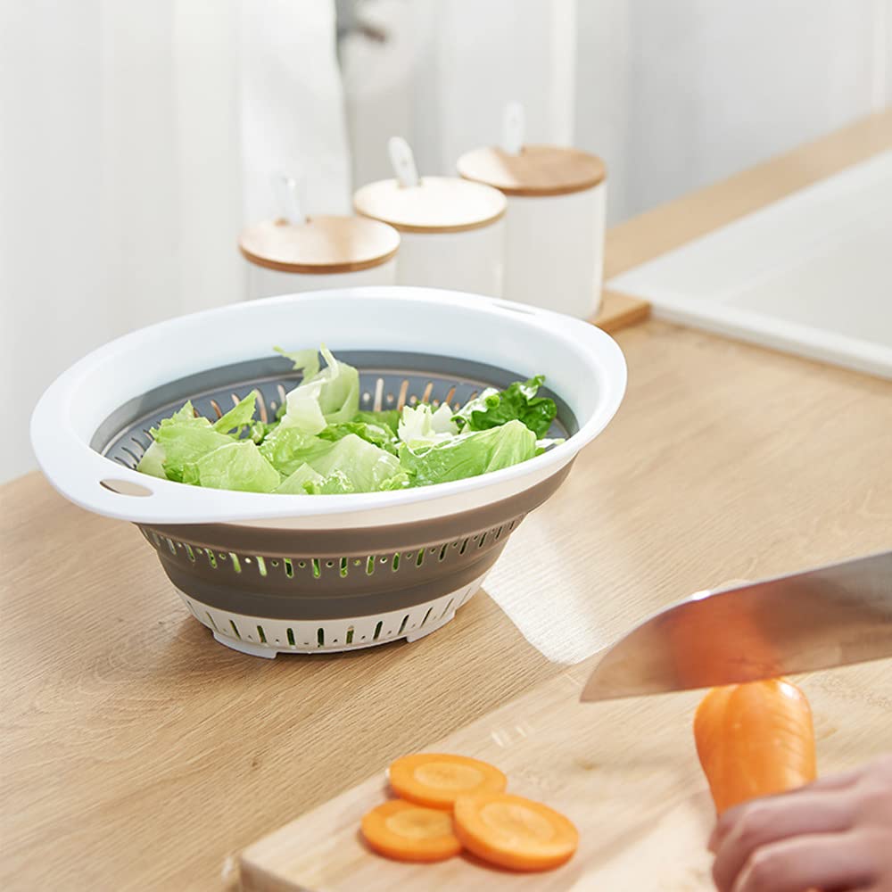 2-Pack Collapsible Silicone Colander - BPA Free, Dishwasher Safe Food Strainer for Pasta, Vegetables & Fruits - Quick Drainage, Space Saving Design - Perfect for Kitchen, Camping & Travel (Gray)